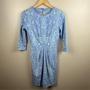 J. Mclaughlin Sheath Dress Size XS Catalina Cloth Snakeskin Blue Stretch Travel